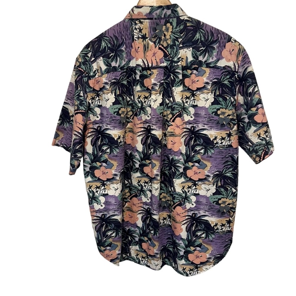 Bimini Bay Hawaiian Button Up Shirt Men’s Size L Floral Pink/Purple Palm Cotton - Picture 2 of 9